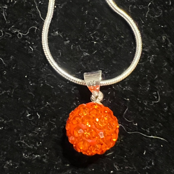 Lot of 2 Sterling Silver 925 Crystal Ball Pendant Necklaces - Orange/white - Picture 5 of 9